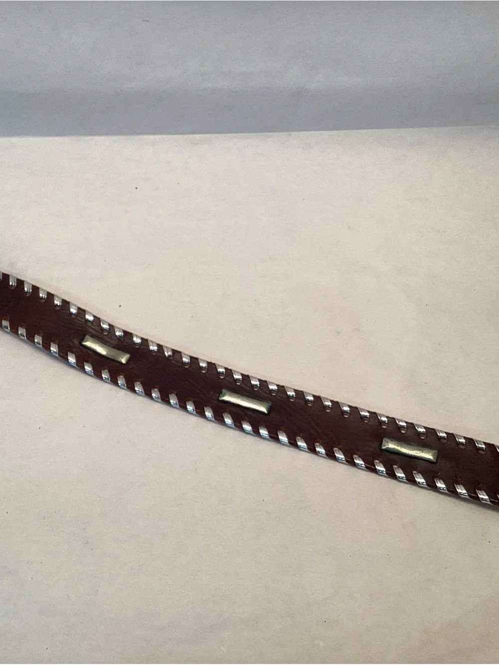 Vintage Leather Belt With Engraved Silver Accents 32 Brown Western Cowboy
